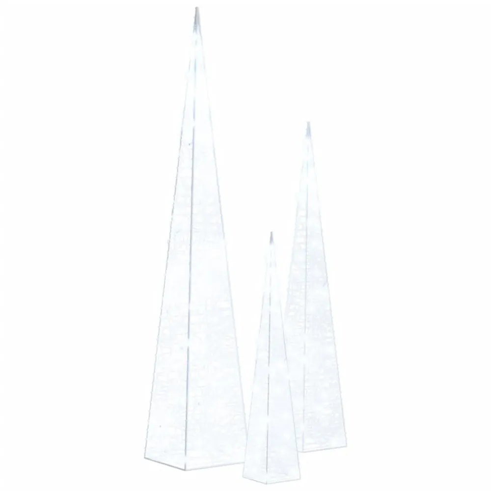 Conj. cones decorativos com LEDs branco helado acrílico 30/45/60cm