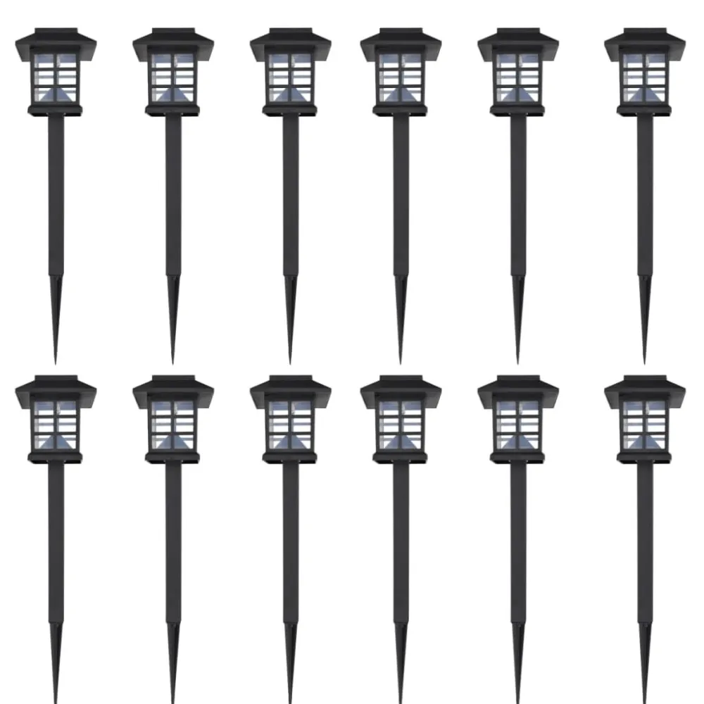 Conj. de luzes LED solares de exterior com estacas 12 pcs 8,6x8,6x38 cm