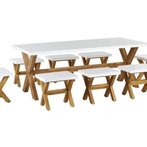 Conjunto de refeições com mesa em fibra de cimento e 8 tamboretes brancos OLBIA