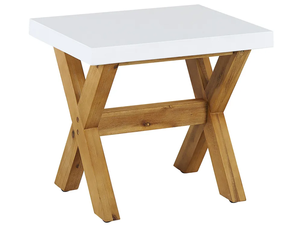 Conjunto de refeições com mesa em fibra de cimento e 8 tamboretes brancos OLBIA