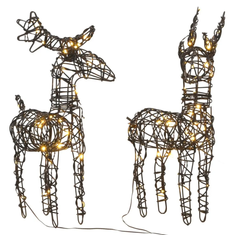 Decorações renas de Natal 2 pcs 80 luzes LED vime branco aconchegante