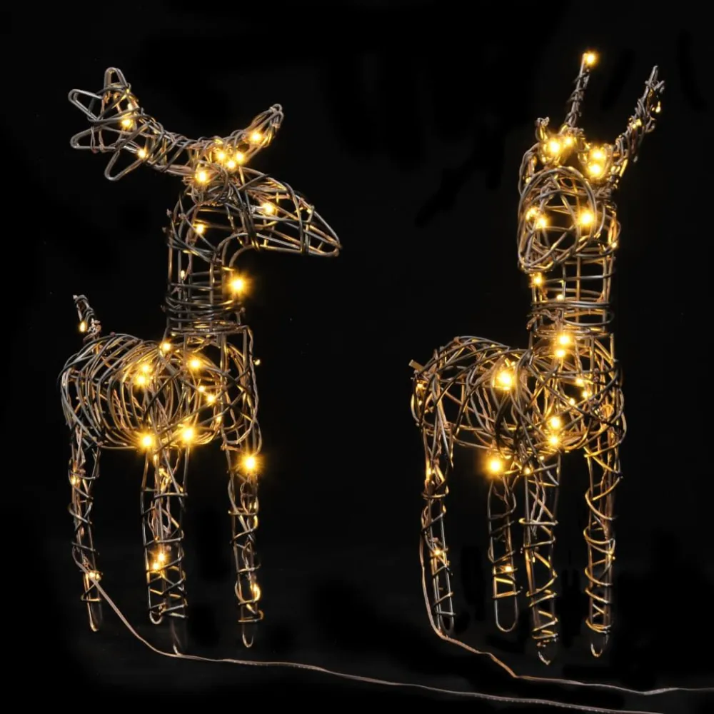 Decorações renas de Natal 2 pcs 80 luzes LED vime branco aconchegante