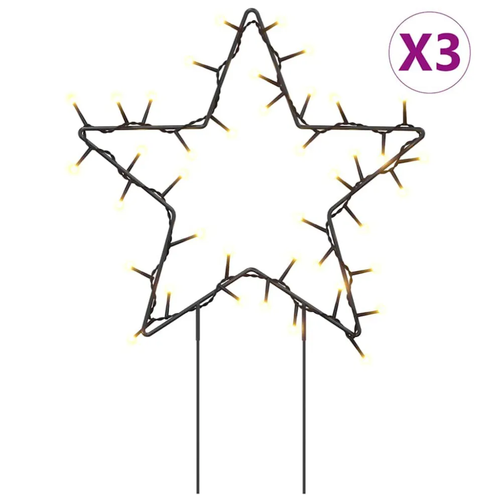 Decoração estrela de Natal com luz e estacas 3 pcs 50 LEDs 29 cm
