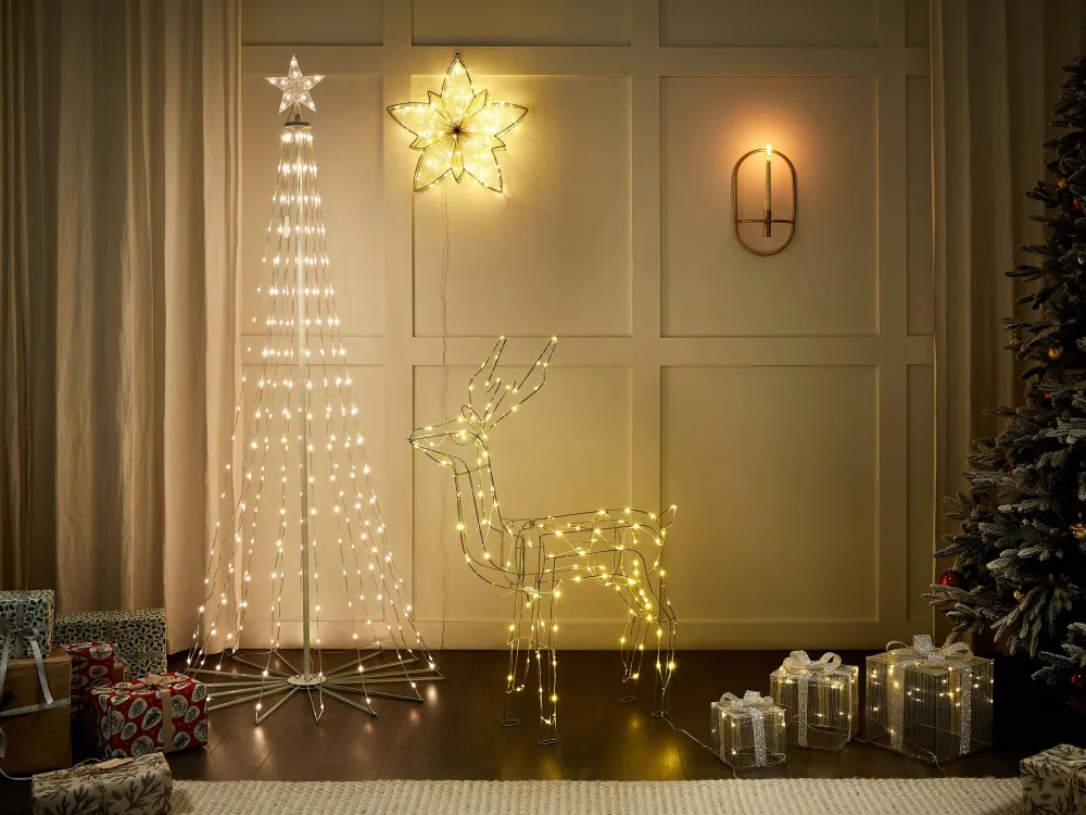 Decoração LED para exterior veado prateado 117 cm LAUGAR
