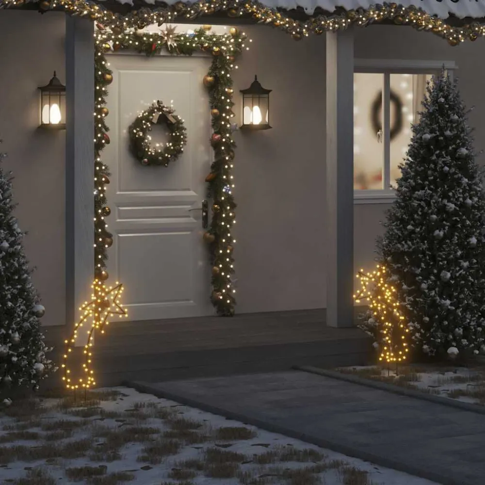 Decoração de Natal meteoro com luz e estacas 80 luzes LED 62 cm