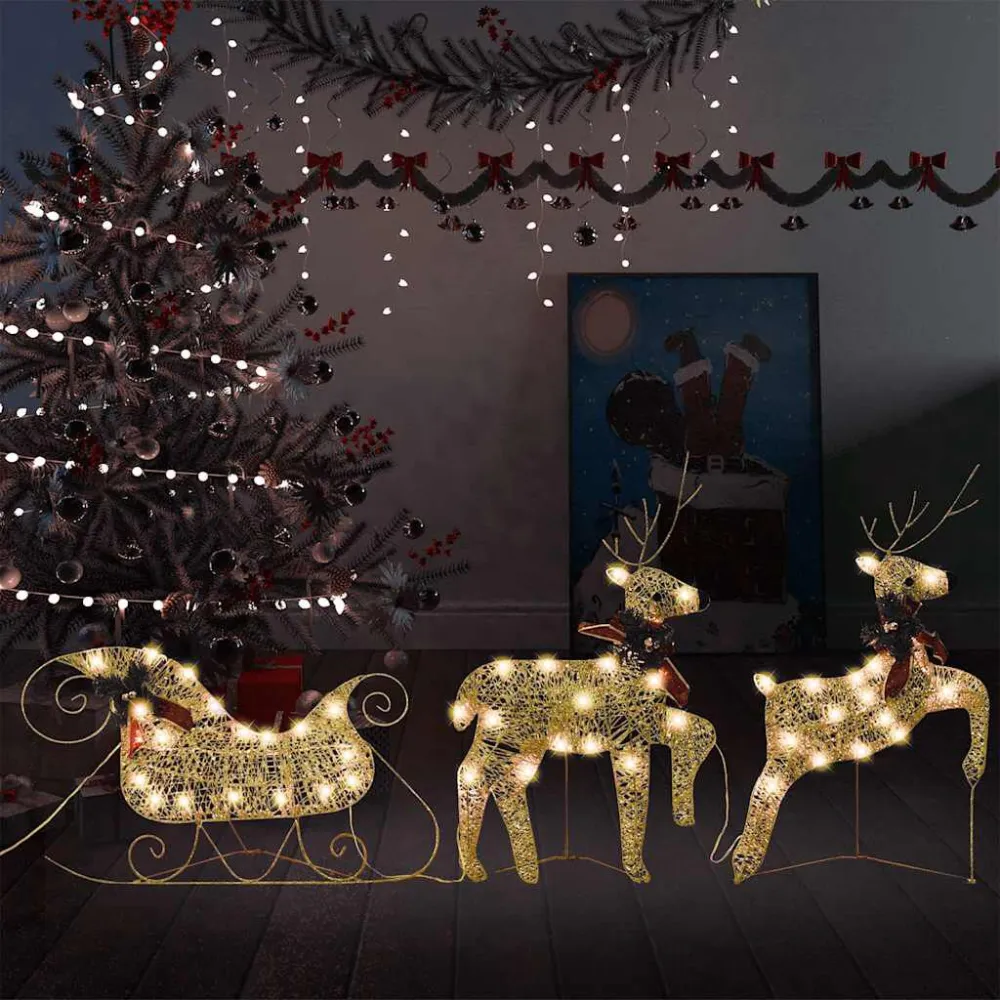Decoração de Natal renasemtrenó de exterior 60 luzes LED dourado