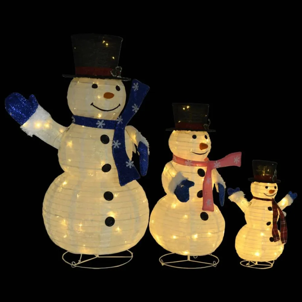 Família bonecos de neve decorativos com luzes LED tecido de luxo