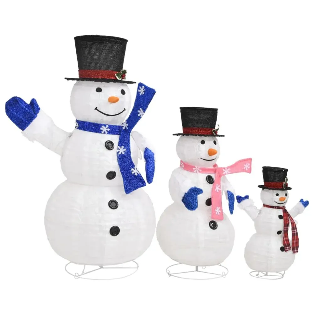 Família bonecos de neve decorativos com luzes LED tecido de luxo