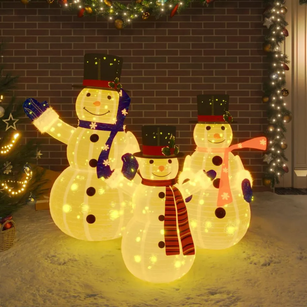 Família bonecos de neve decorativos com luzes LED tecido de luxo