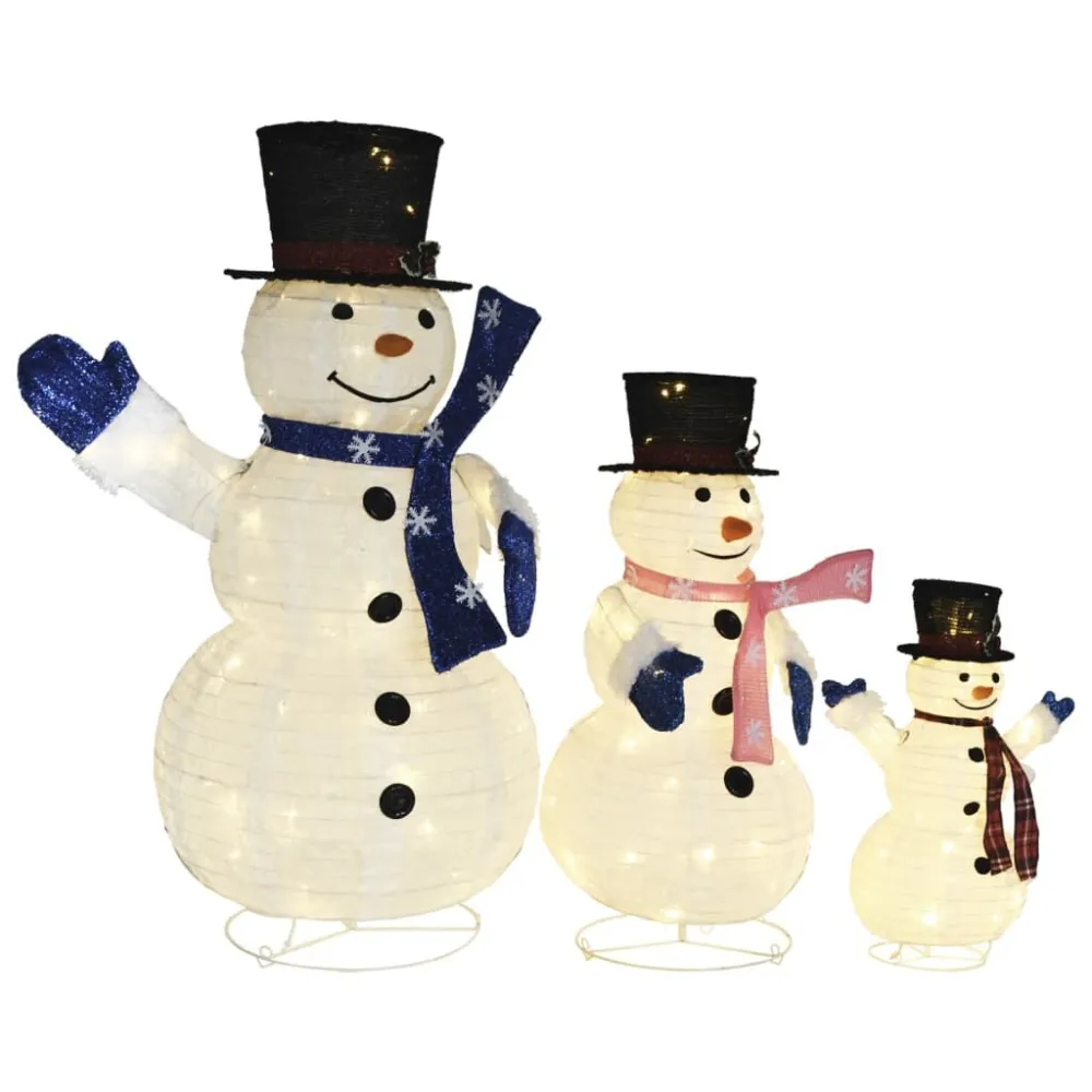 Família bonecos de neve decorativos com luzes LED tecido de luxo