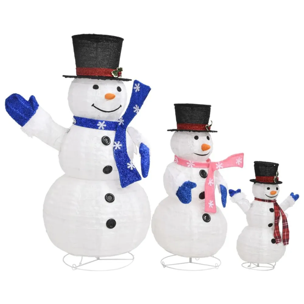 Família bonecos de neve decorativos com luzes LED tecido de luxo