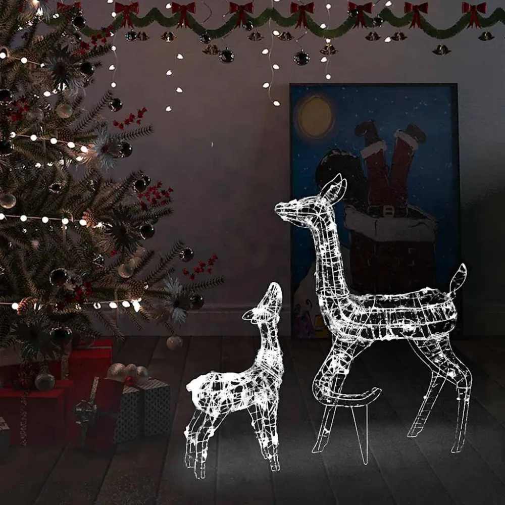 Família de renas decorativa 160 luzes LED acrílico branco fresco