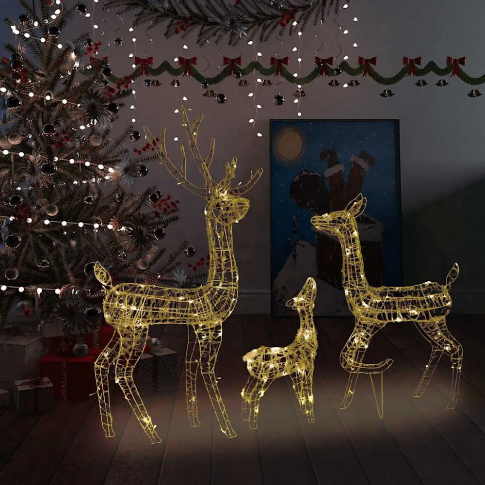 Família de renas decorativa 300 LEDs acrílico branco febril