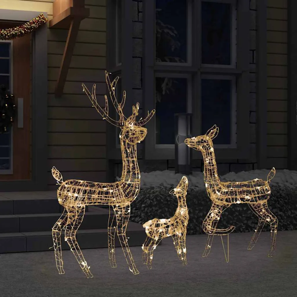 Família de renas decorativa 300 LEDs acrílico branco febril