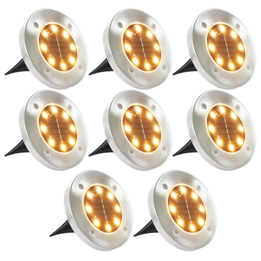 Iluminação LED solar de solo 8 pcs branco morno