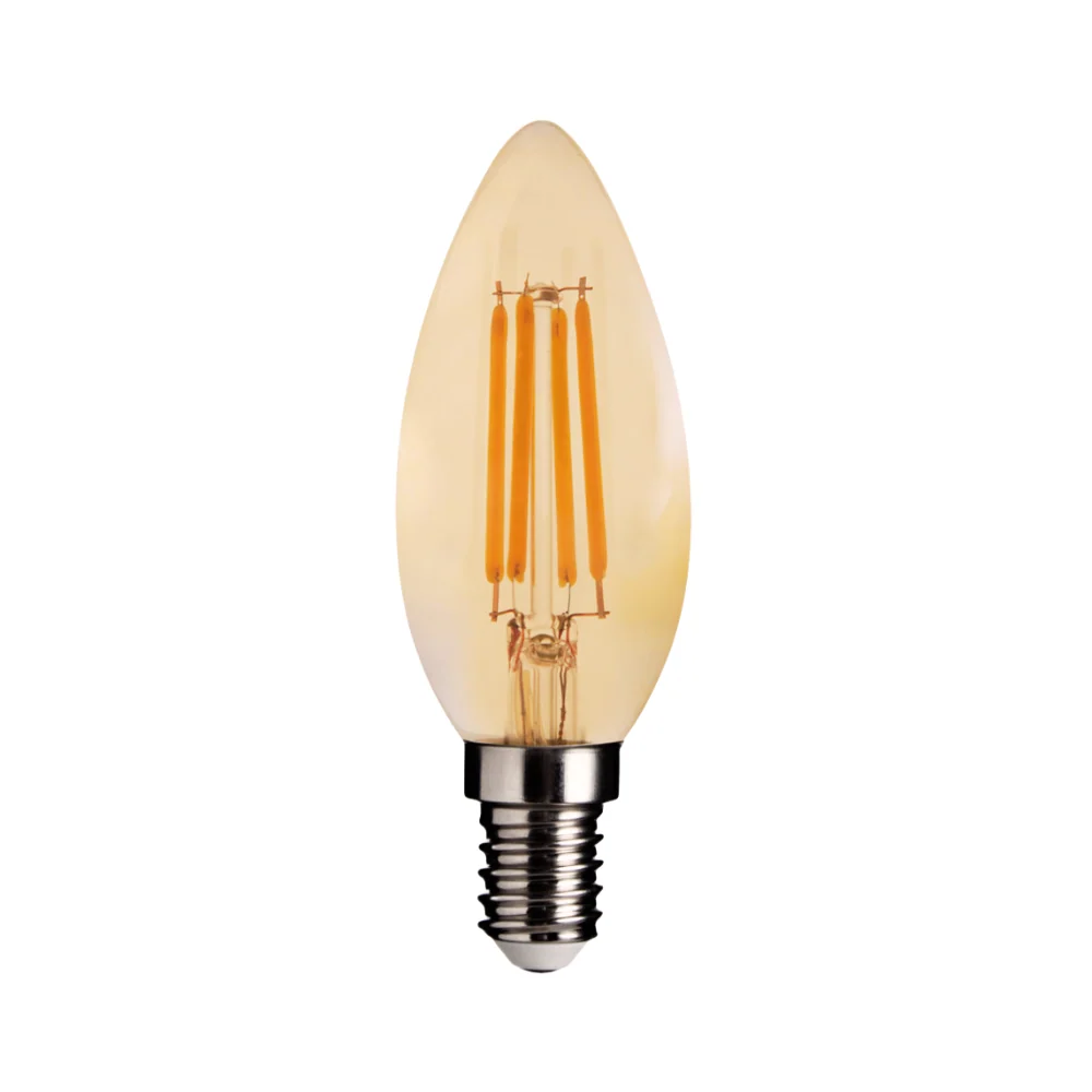 Lâmpada LED Filamento VELA AMBAR C35 E14 6W 600LM 2200K 360º Ø35 * H98MM