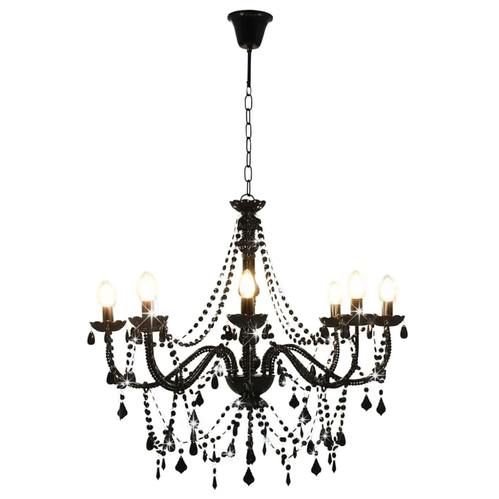 Lustre com contas lâmpadas 8 x E14 preto