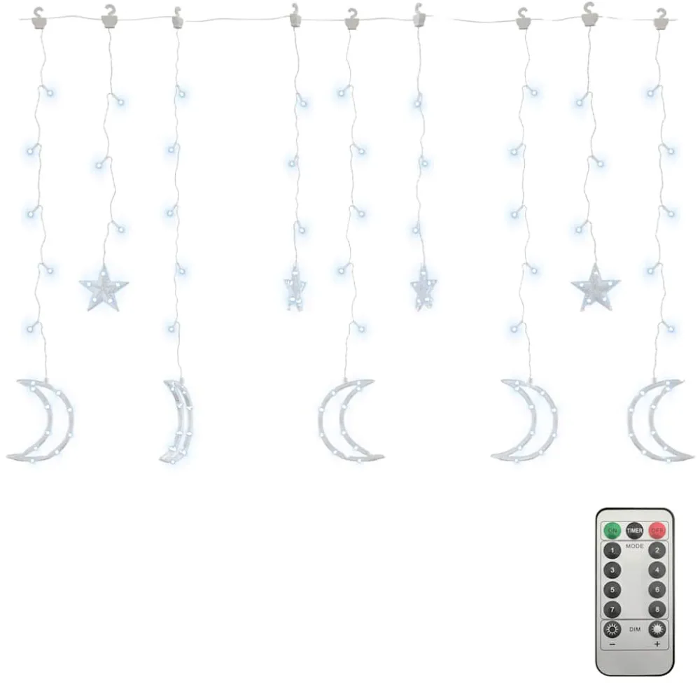 Luzes luas e estrelas com controlo remoto 138 LEDs branco helado