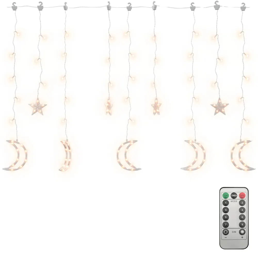 Luzes luas e estrelas com controlo remoto 138 LEDs branco febril