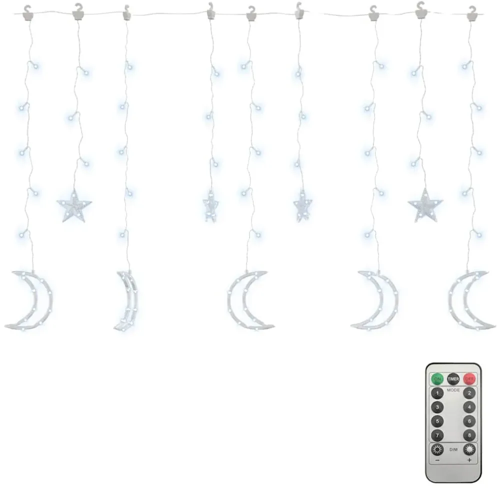Luzes luas e estrelas com controlo remoto 138 LEDs branco helado