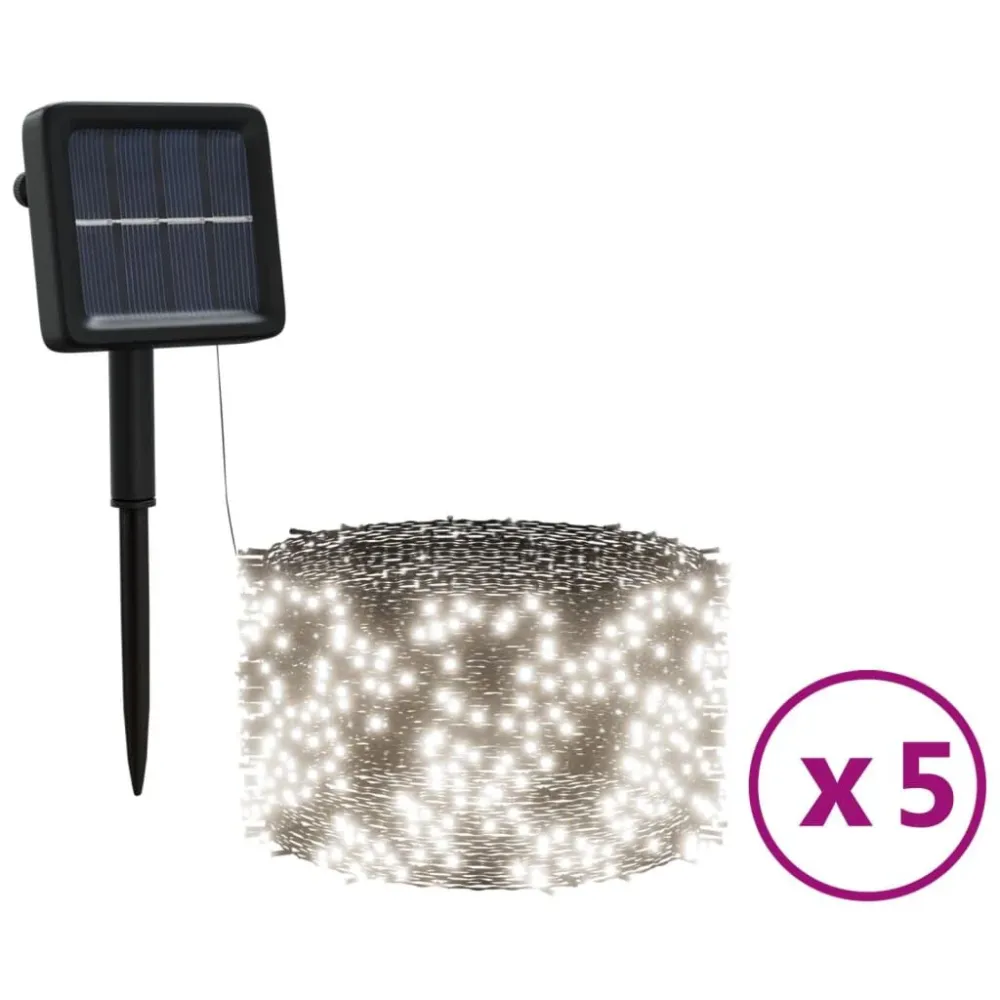Luzes solares 5pcs 5x200 LED para interior/exterior branco glacial