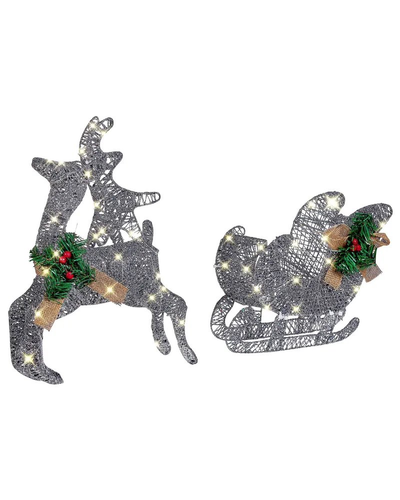 Outdoor LED Decoration Sleigh and Reindeer 41 cm Prata ENODAK