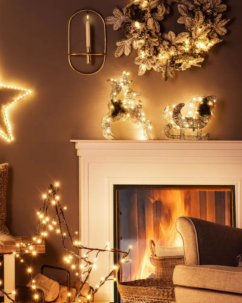 Outdoor LED Decoration Sleigh and Reindeer 41 cm Prata ENODAK