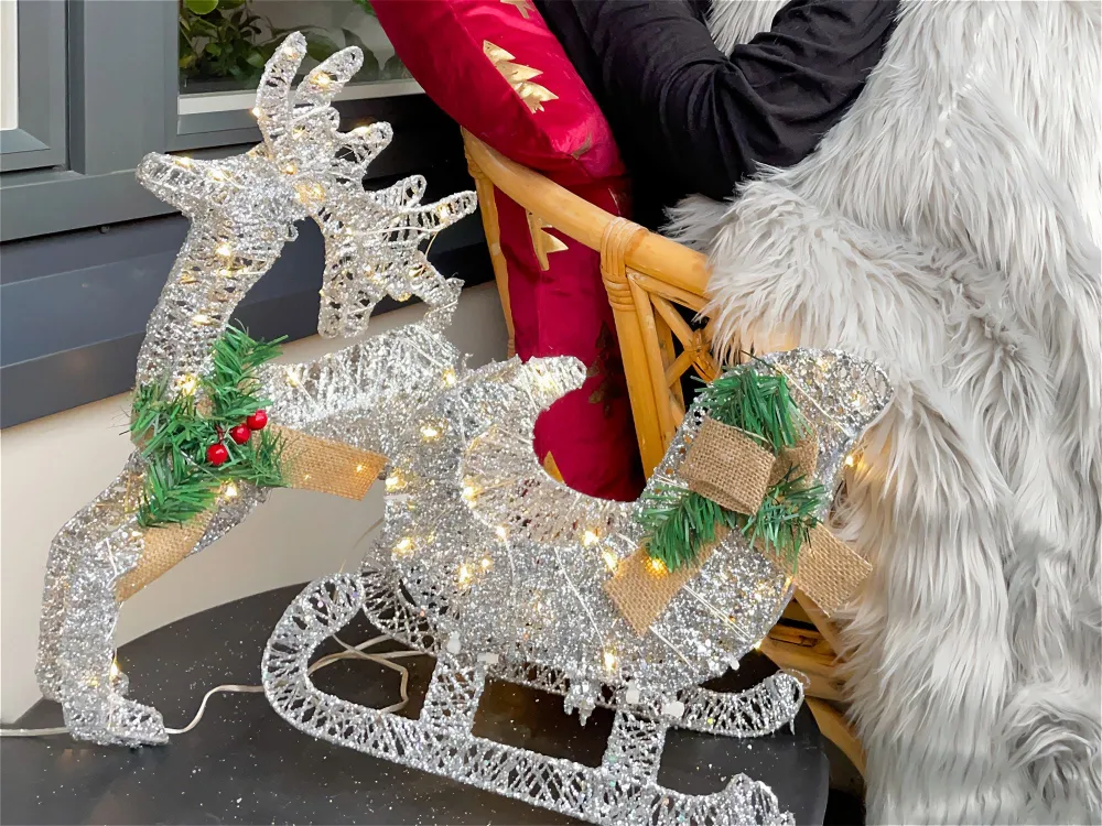 Outdoor LED Decoration Sleigh and Reindeer 41 cm Prata ENODAK
