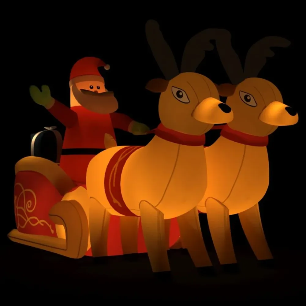 Pai Natal e renas insufláveis com luzes LED 130 cm