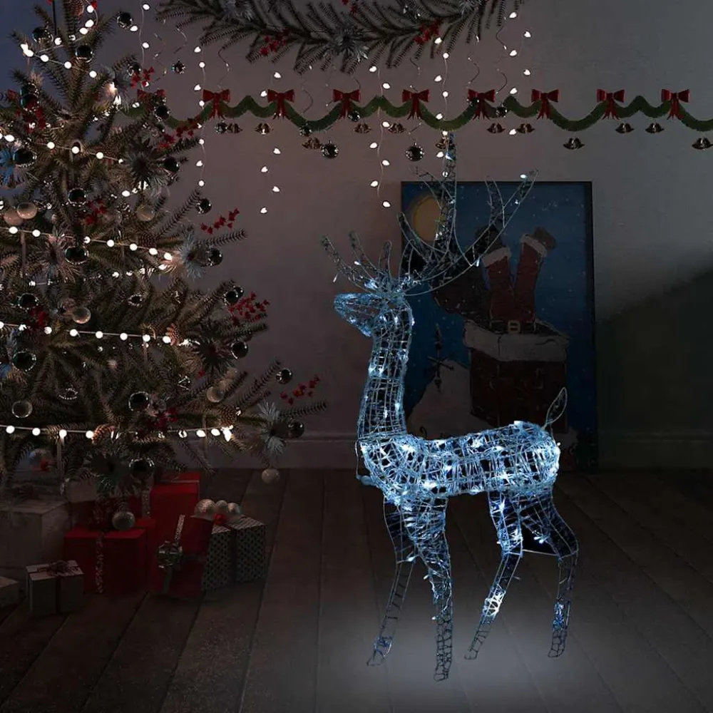 Rena decorativa de Natal 140 LEDs 120 cm acrílico branco gelado