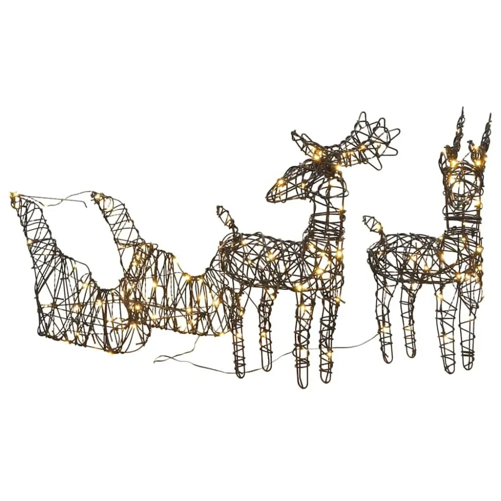 Renas de Natal decorativas com trenó 160 LEDs vime branco aconchegante
