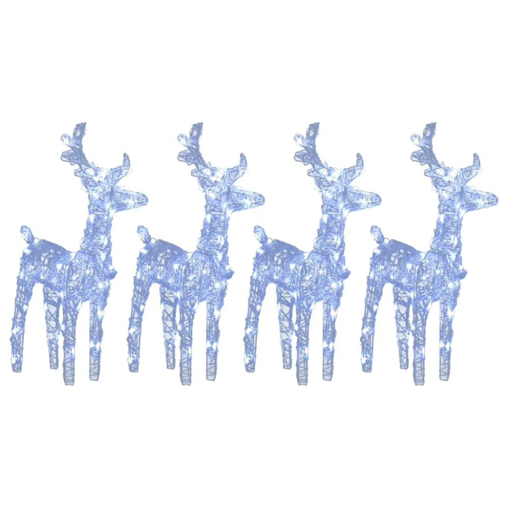Renas de Natal 4 pcs 160 luzes LED acrílico branco glacial