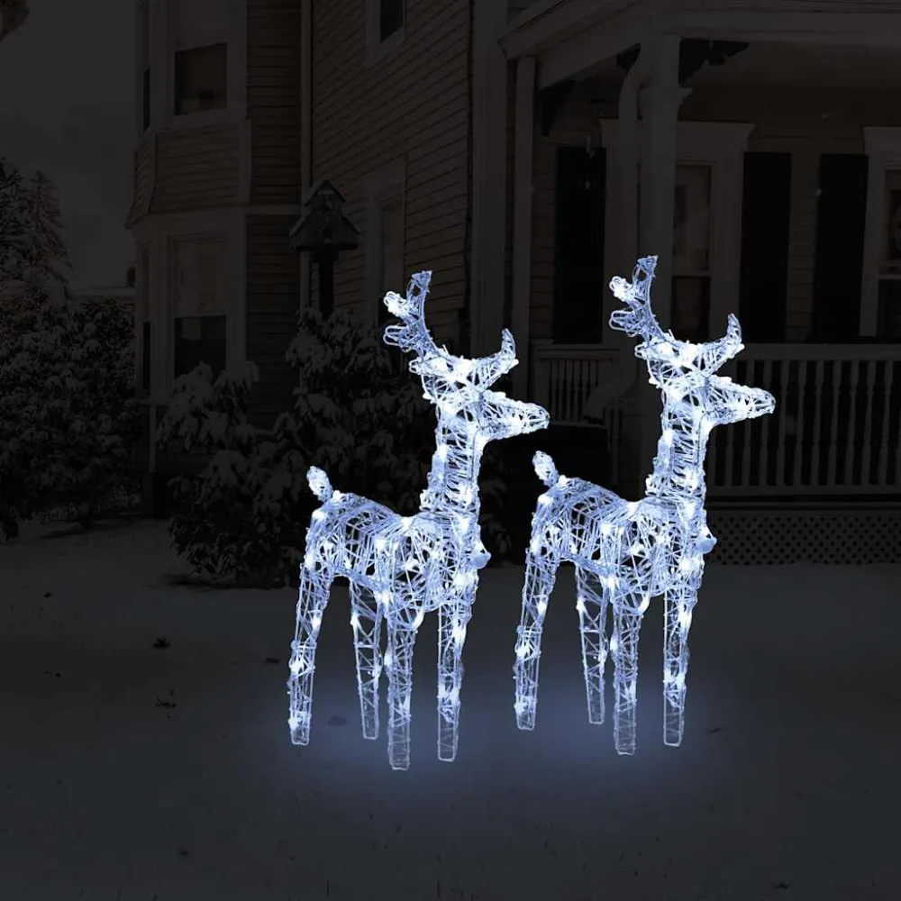 Renas de Natal 2 pcs 80 luzes LED acrílico branco gelado