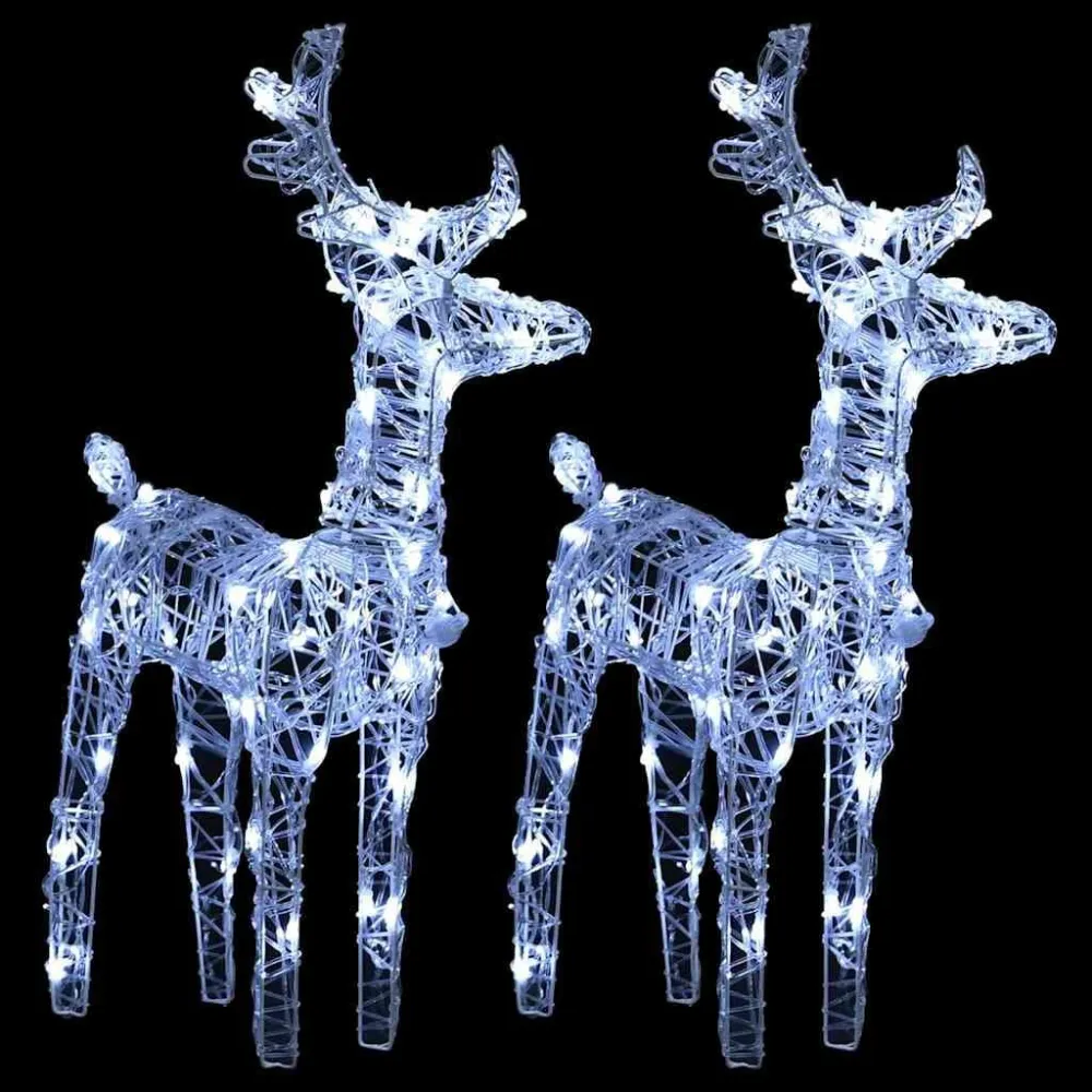 Renas de Natal 2 pcs 80 luzes LED acrílico branco gelado