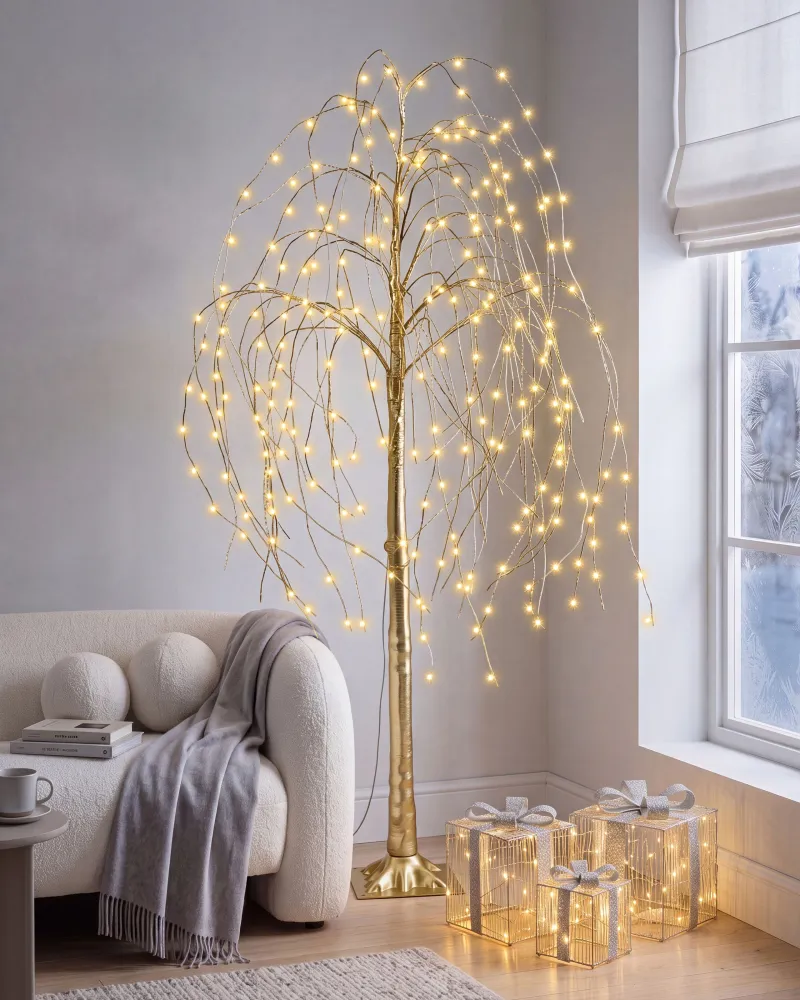 Árvore decorativa de Natal com LED para exterior dourado 180 cm BALIONI