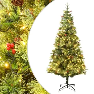 Árvore de Natal com luzes LED e pinhas 120 cm PVC e PE verde