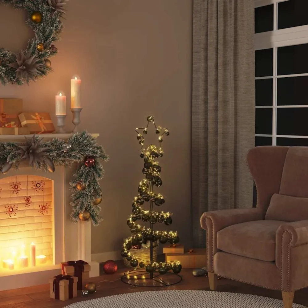 Árvore de Natal LED com Baubles 80 LEDs Branco Aconchegante 120 cm