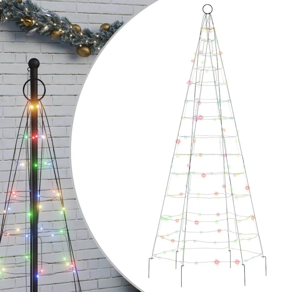 Árvore de Natal LED no mastro 200 LEDs coloridos 180 cm