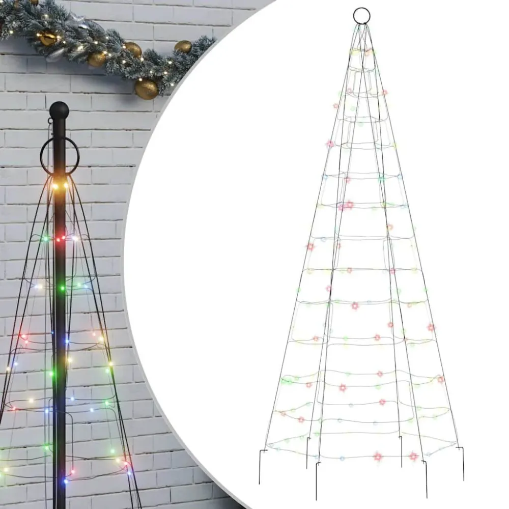 Árvore de Natal LED no mastro 200 LEDs coloridos 180 cm