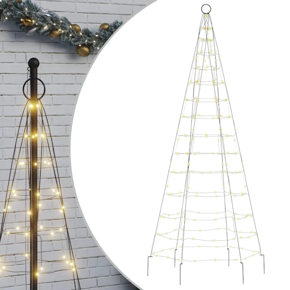 Árvore de Natal LED no mastro 200 LEDs branco morno 180 cm