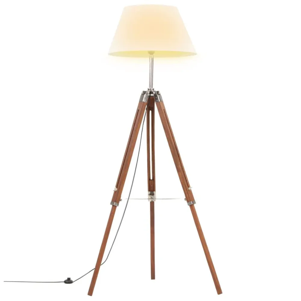 Candeeiro de chão tripé 141 cm teca maciç castanho mel/branco