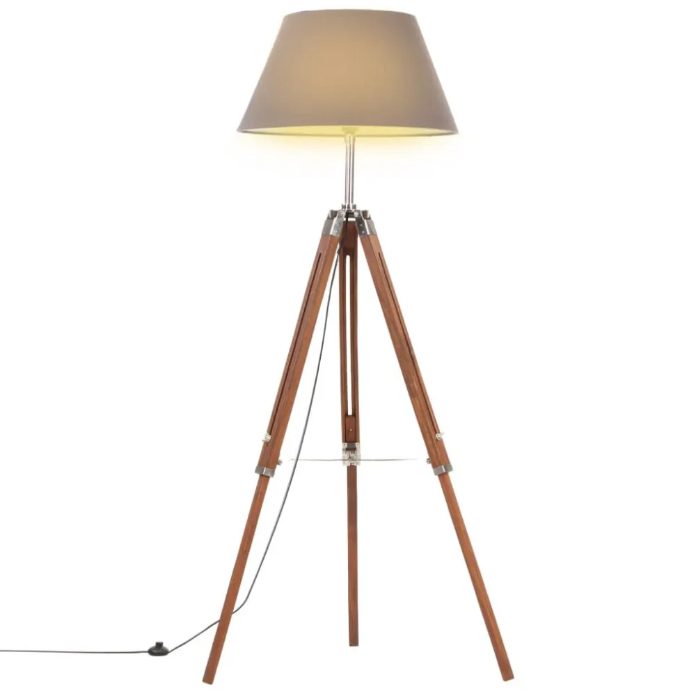 Candeeiro de chão tripé 141 cm teca maciç castanho mel/cinza