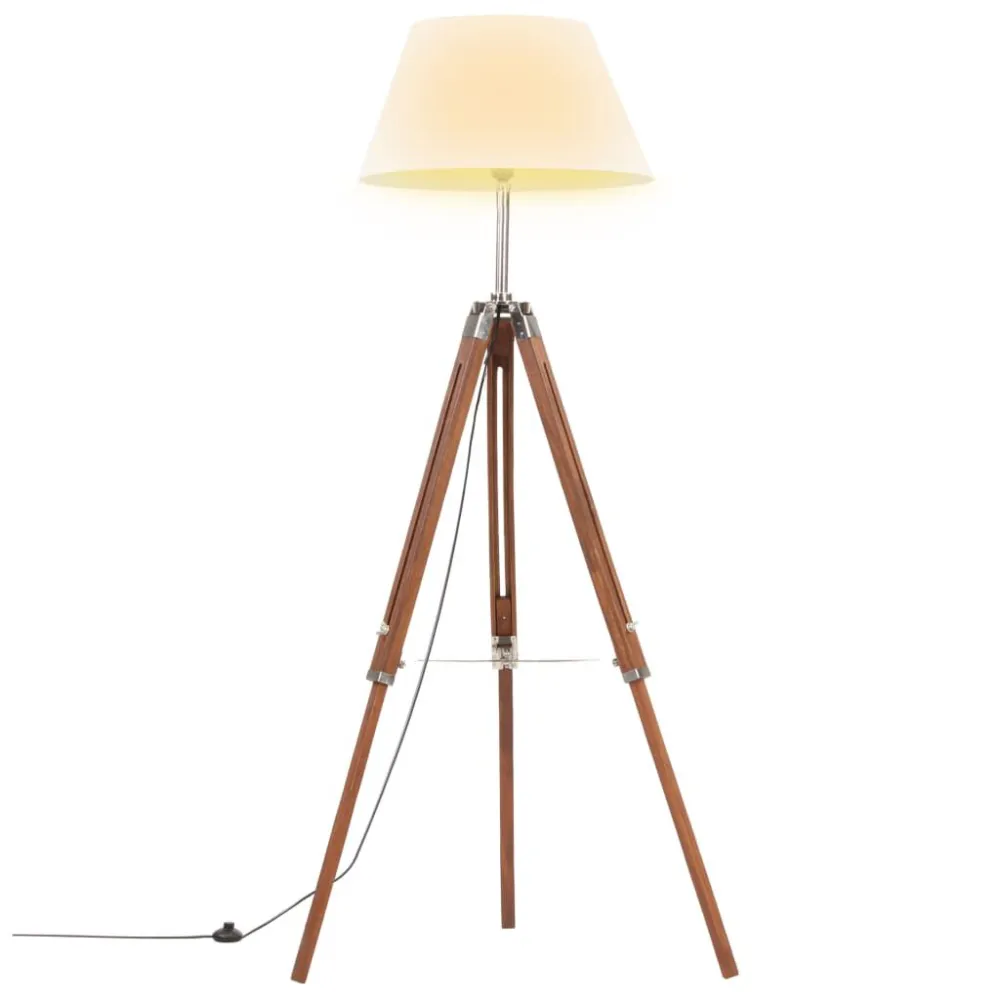 Candeeiro de chão tripé 141 cm teca maciç castanho mel/branco