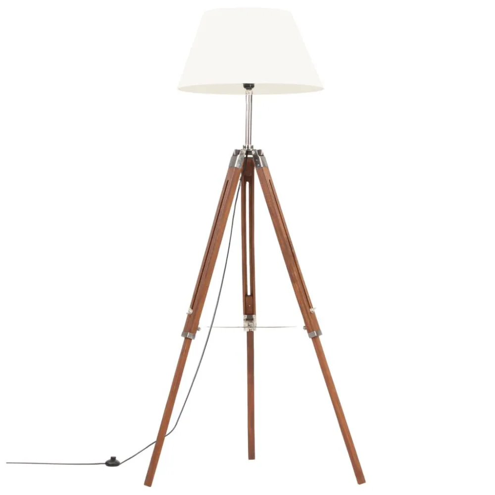 Candeeiro de chão tripé 141 cm teca maciç castanho mel/branco