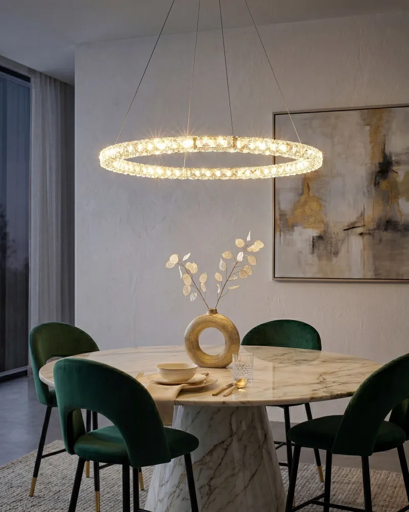 Candeeiro LED em cristal e metálico prateado MAGAT