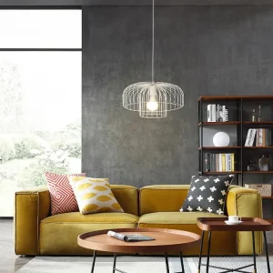 Candeeiro suspenso filiforme em metálico D40 x A130 cm branco - ANDROMAQUE