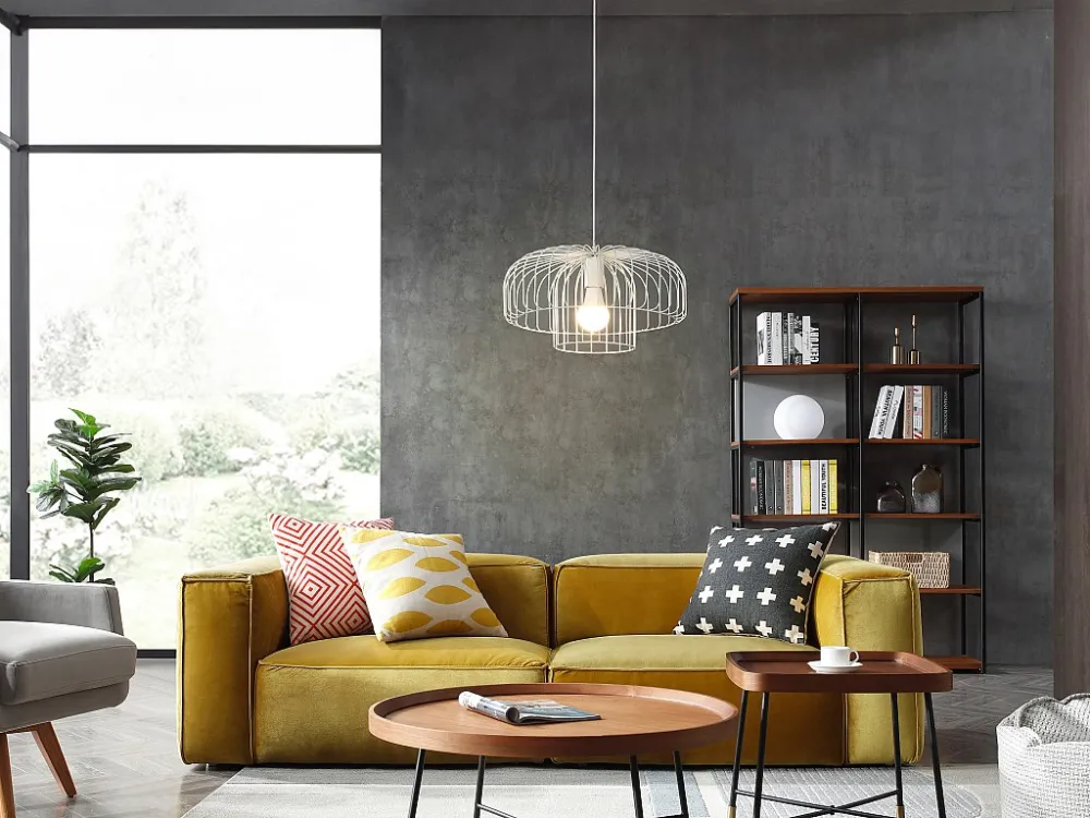 Candeeiro suspenso filiforme em metálico D40 x A130 cm branco - ANDROMAQUE