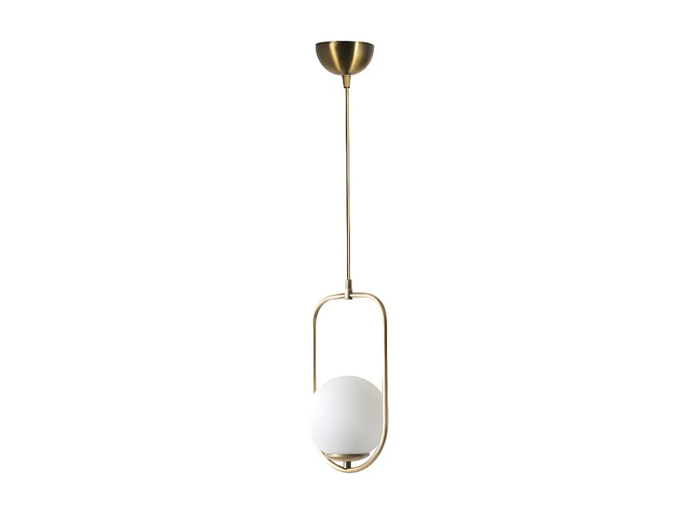 Candeeiro de teto em metálico com globo - Candeeiro D. 18 x . 80 cm - Branco e cobre - KOHANN
