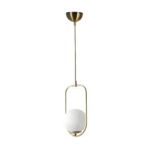 Candeeiro de teto em metálico com globo - Candeeiro D. 18 x . 80 cm - Branco e cobre - KOHANN