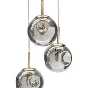 Candeeiro de teto para 3 luzes em vidro transparente e acobreado RALFES